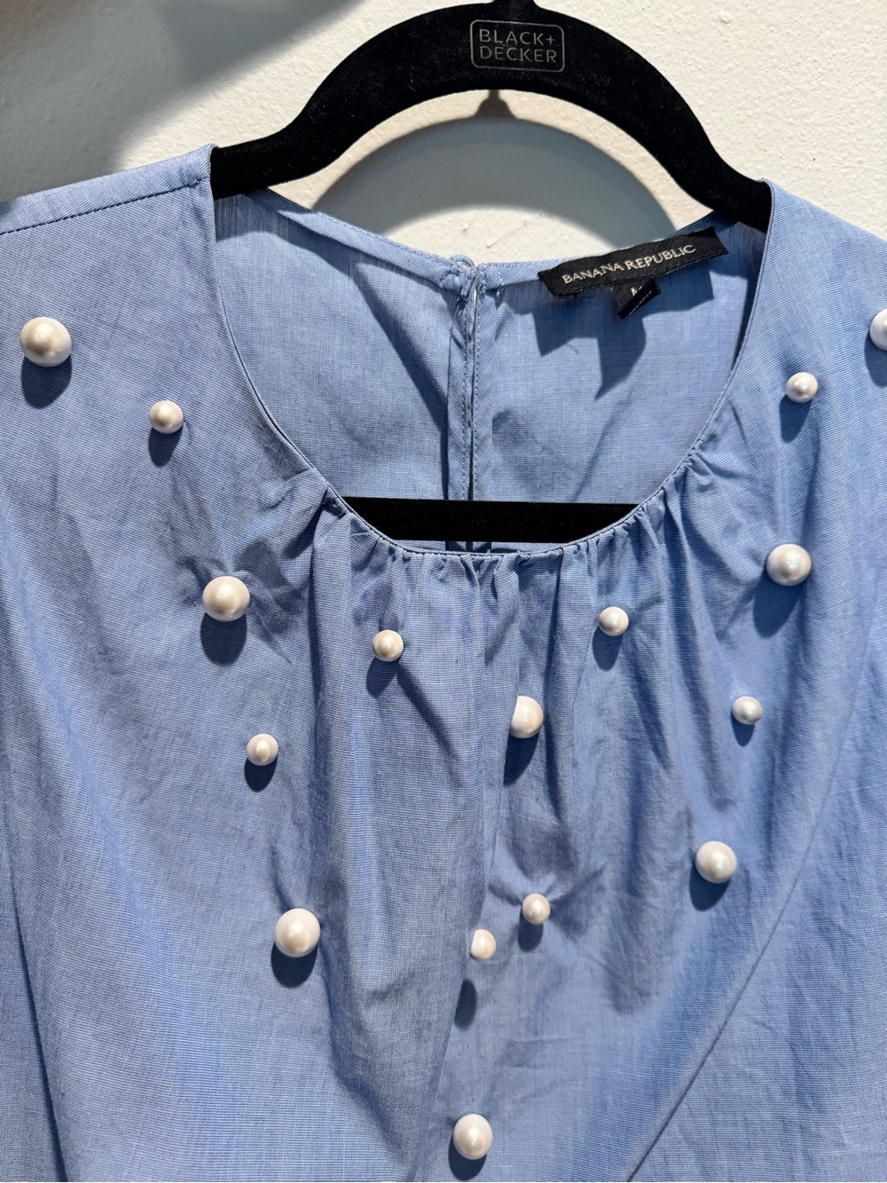 Banana Republic Powder Blue Pearl-Trim Midi Dress